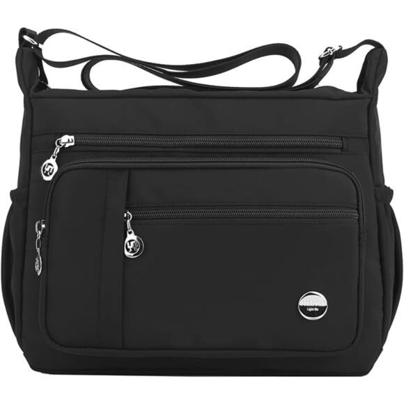 Women Black Shoulder Handbag Roomy‎ Multiple Pockets Bag Ladies Crossbody  Bags - Picture 1 of 6